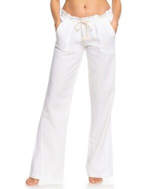 Roxy Oceanside Pant Drawstring Linen Blend Sea Salt White Large